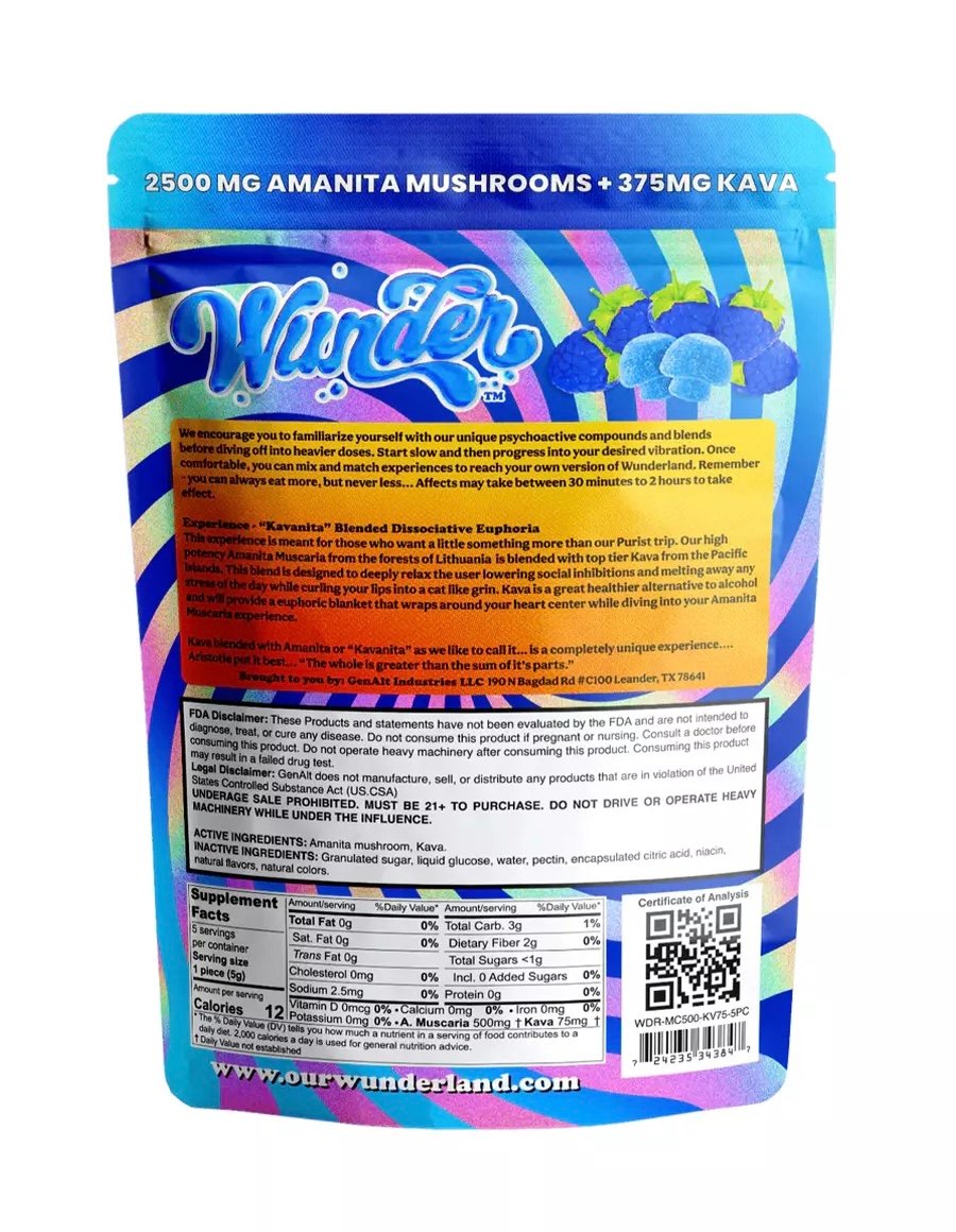 Blue Razz Wunder Amanita Muscaria Mushroom + Kava Gummies 2500mg - Image 2