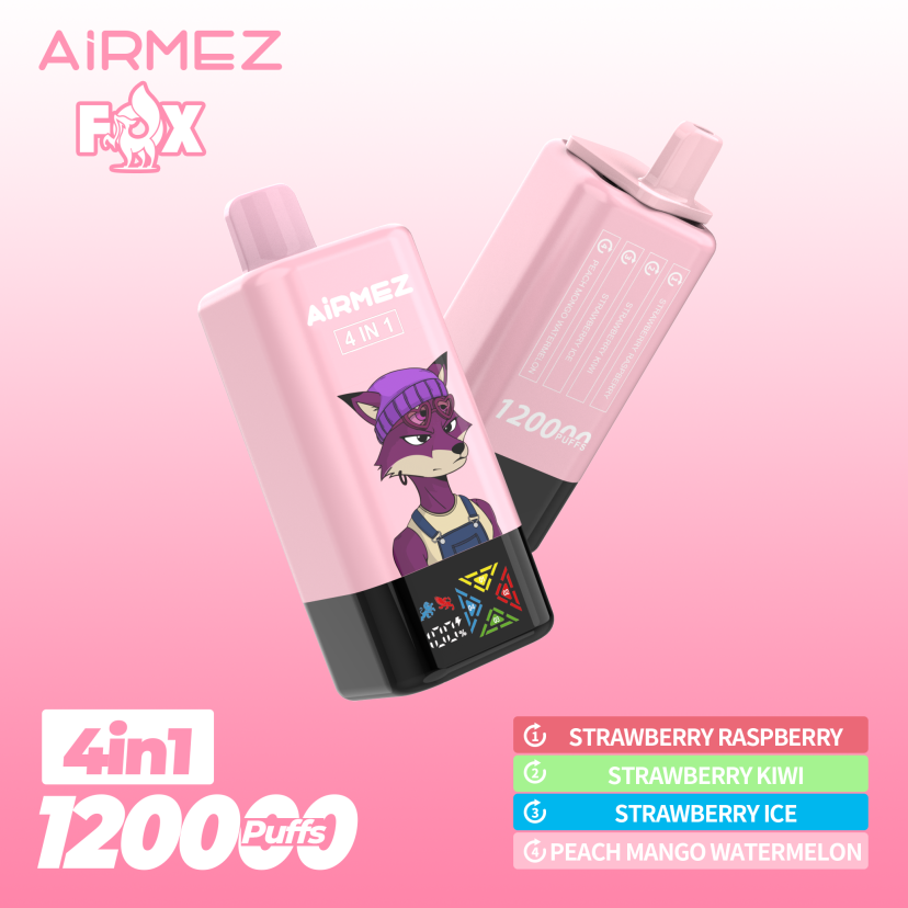 Airmez Fox 4-in-1 Disposable Vape 120000 Puffs Strawberry Raspberry & Strawberry Kiwi & Strawberry Ice & Peach Mango Watermelon